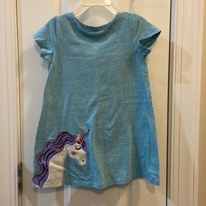J. Khaki Girls Teal Jersey with Unicorn Dress 4T EUC